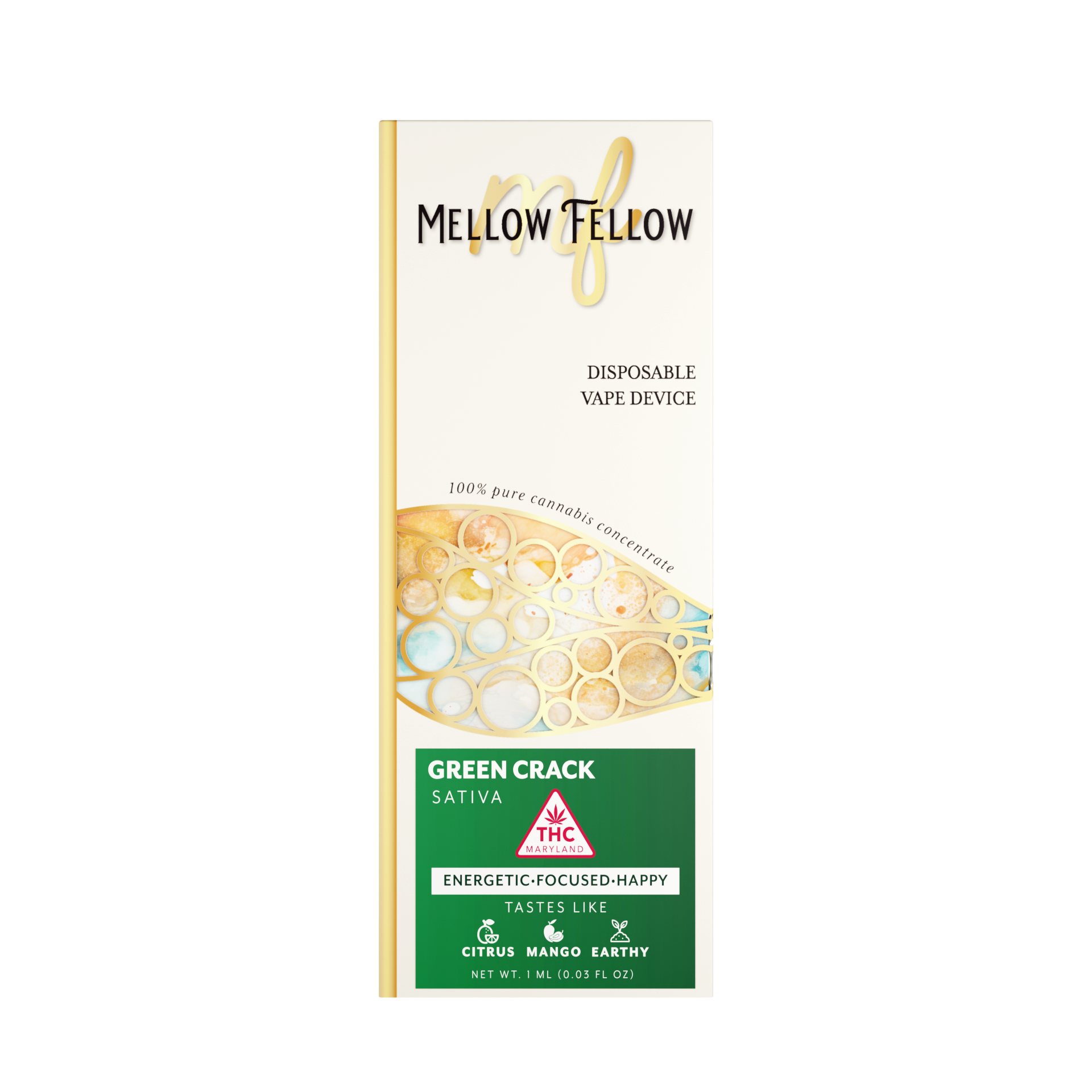 Mellow Vape Thc Mellow Fellow: Mellow Fellow 1g Disposable Green Crack  (Sativa)