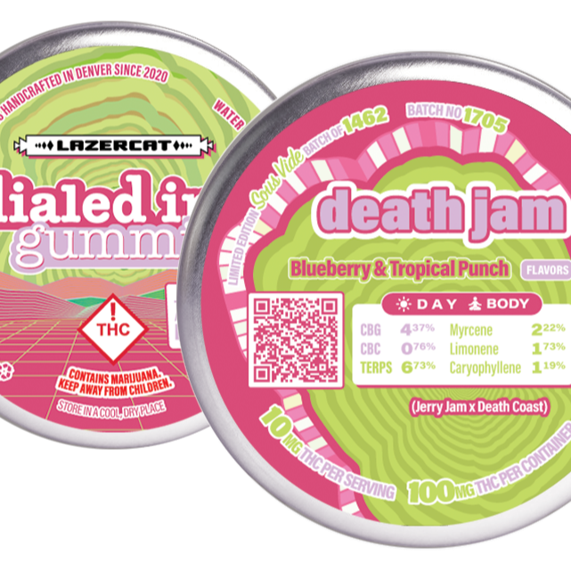 Dialed In... Gummies: Death Jam [Batch #1705] Blueberry & Tropical Punch Flavors | 100mg | Leafly