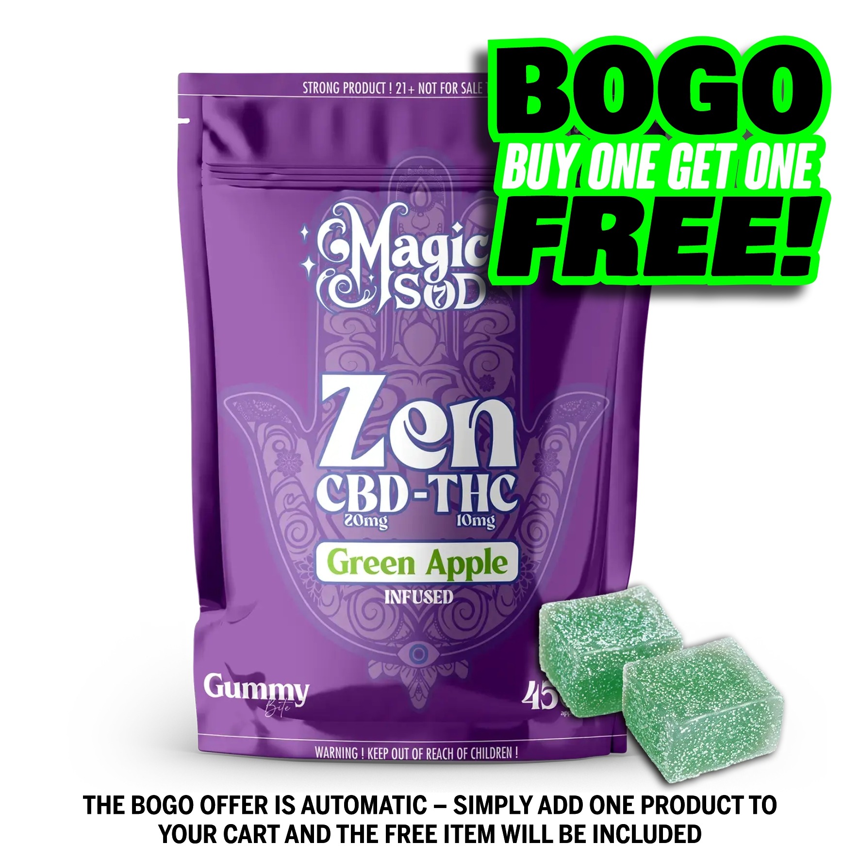 Aventus 8: MAGICSOD ZEN CBD-THC GUMMY 450MG - GREEN APPLE | Leafly