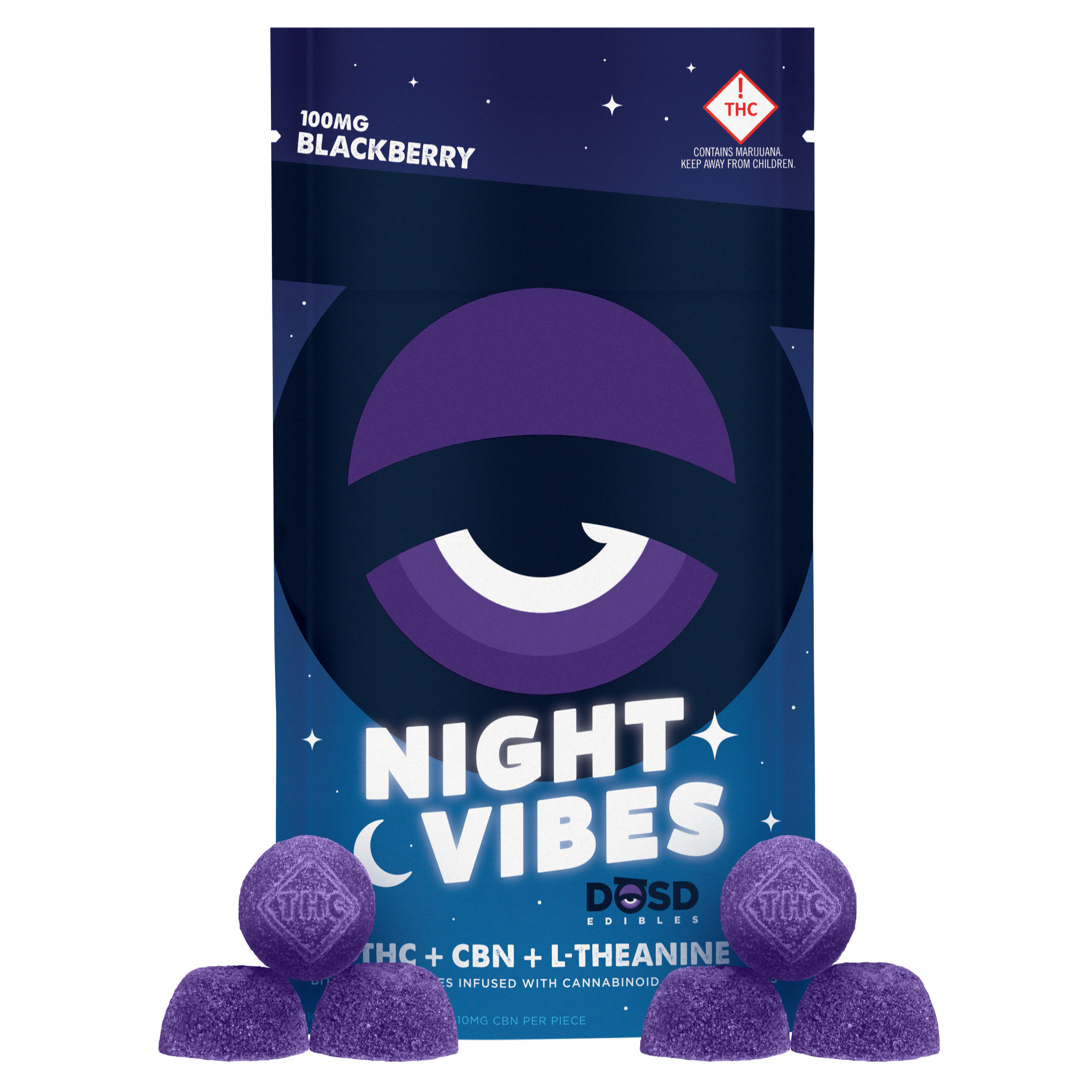 Night Vibes Blackberry (I) - (1:1 THC:CBN) - 100mg Nano Bites - DOSD