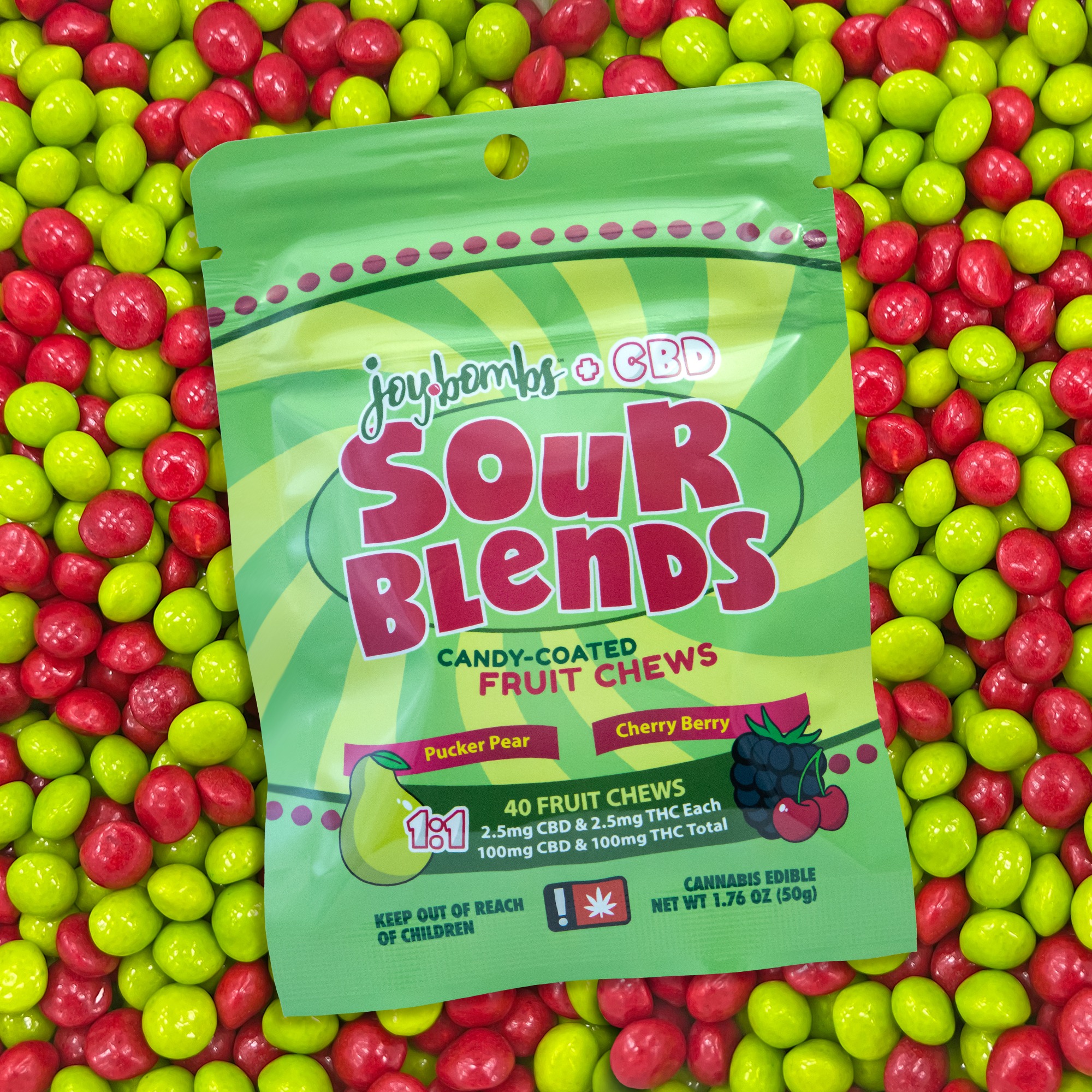 Joy Bombs by Joyibles: Sour Blend - - Candy Coated Fruit Chews