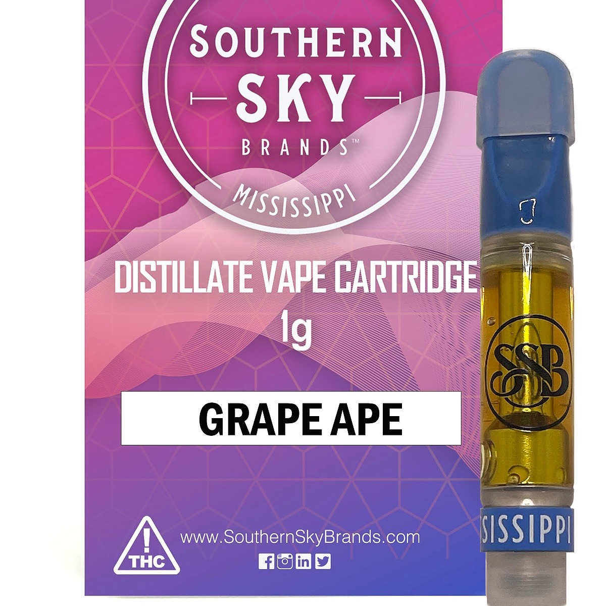 Southern Sky Brands: Grape Ape Vape Cart - 1g (56.8% THC, 26.2% CBD, 2.3%  CBG) | Leafly