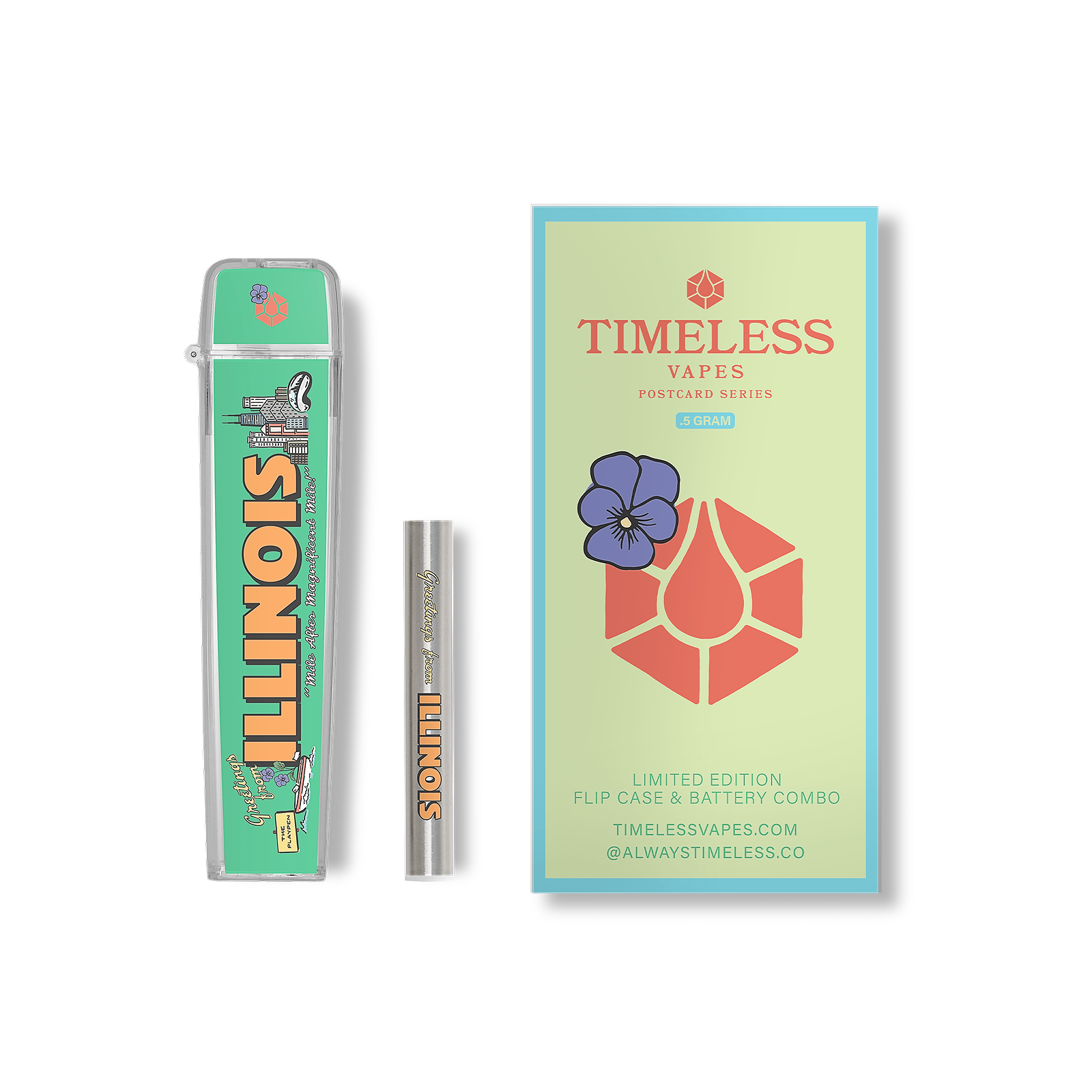 Timeless Vapes: Greetings From Illinois Flip Case & Battery Combo 500mg