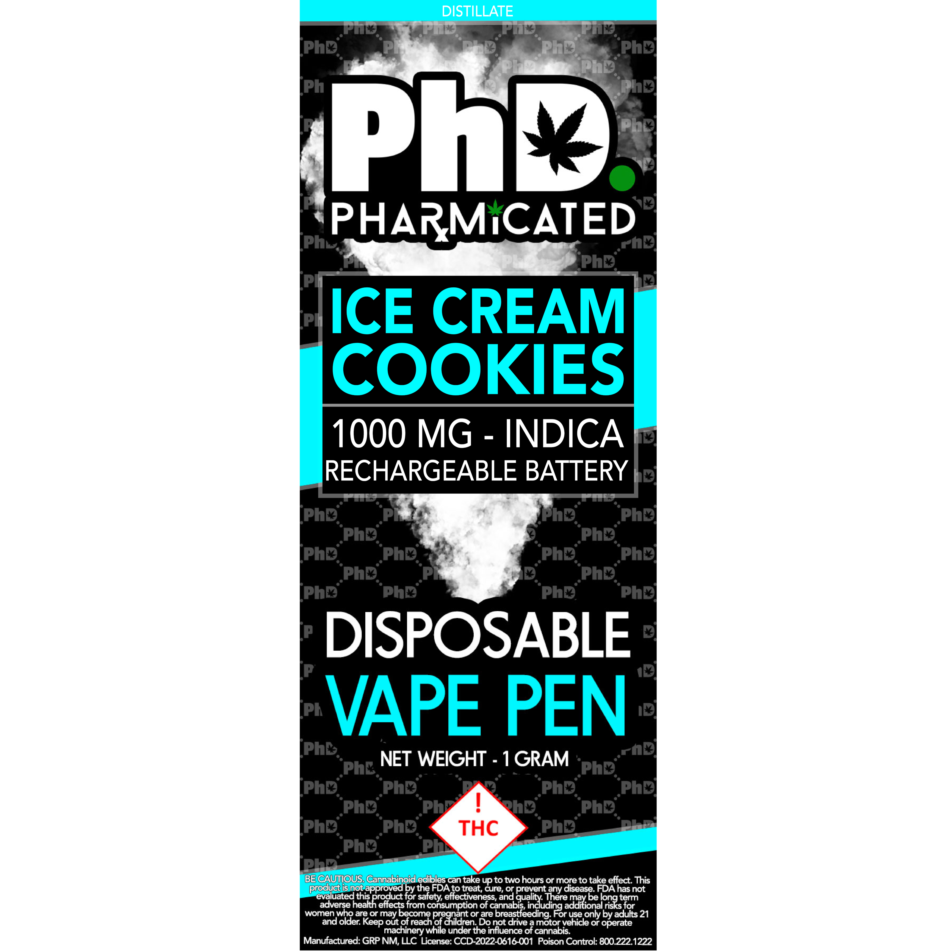 Pharmicated: PhD Disposable Vape Cart - 1000 mg - Ice Cream Cookies (I) |  Leafly