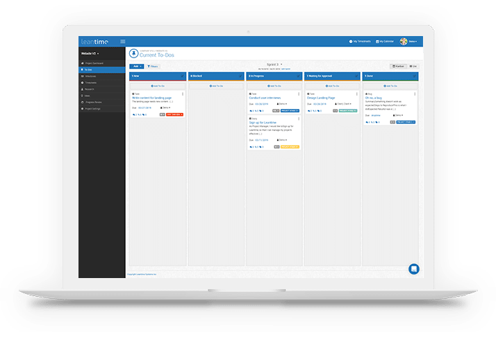 Laptop showing a kanban board of the open source project management system Leantime
