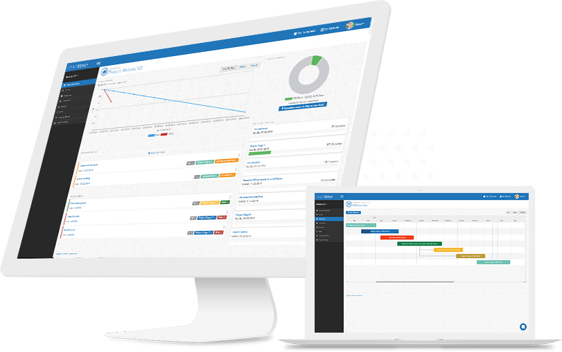 Monitors showing an open source project management system