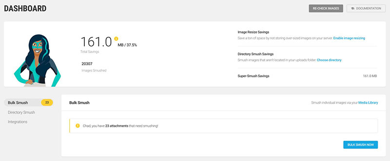 Smush image optimization plugin for WordPress.