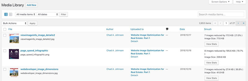 Image optimization from the WordPress media library