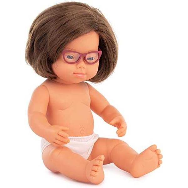 BABY DOLL CAUCASIAN GIRL WITH DOWN SYNDROME WITH GLASSES