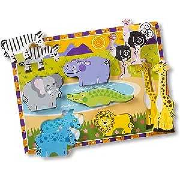 Safari Wooden Chunky Puzzle (8 pcs) - Wooden Puzzles for Toddlers, Animal Puzzles