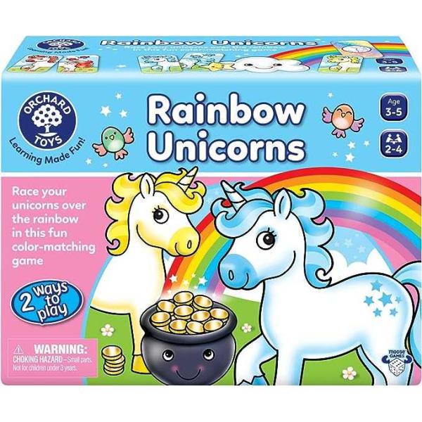 Moose Games Rainbow Unicorns Game. Race Your Unicorns Over The Rainbow to a Pot of Gold in This Magical, Fun Color-Matching Game! Ages 3+ for 2-4 Players