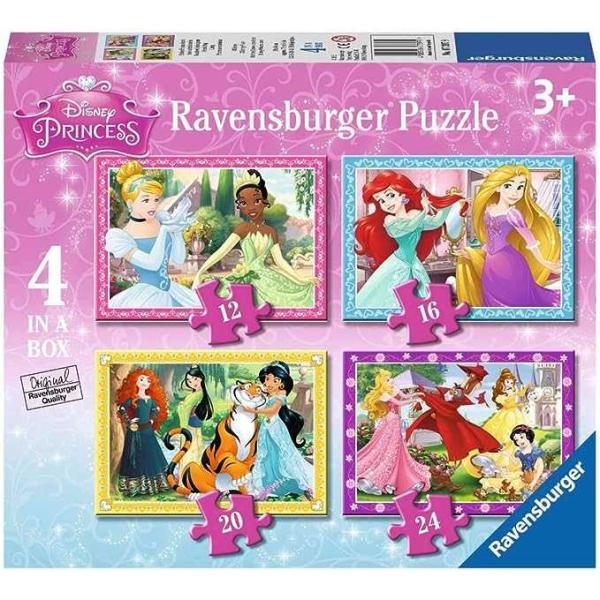 Disney Princess-4 in Box (12, 16, 20, 24 Piece) Jigsaw Puzzles For Kids Age 3 Years and Up