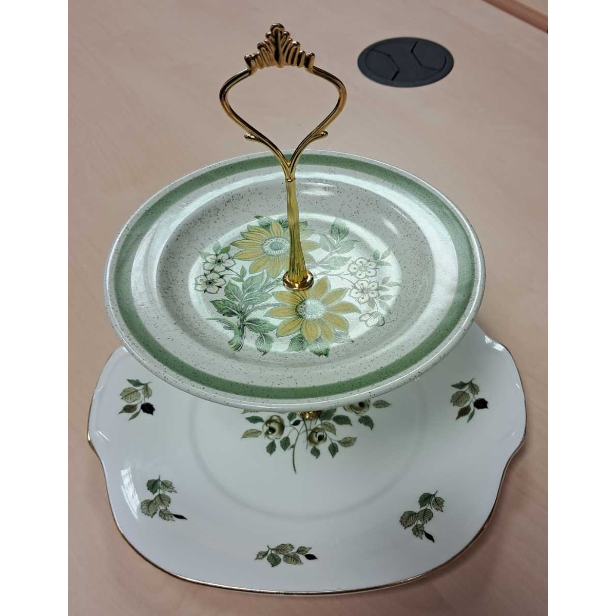 Two tiered cake stand (Yellow Flowers)