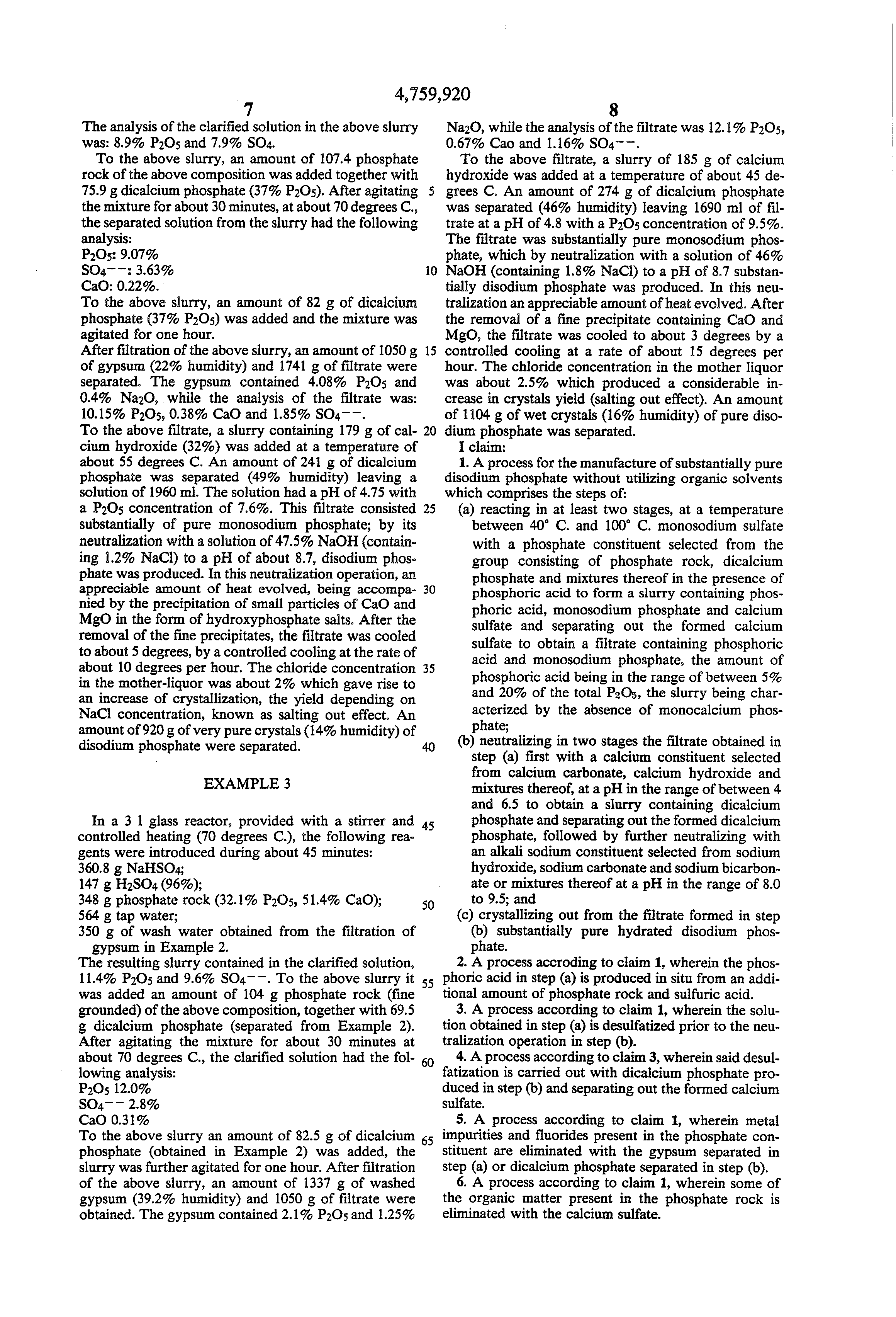 US 4759920 A - Process for the manufacture of disodium phosphate | Full-text