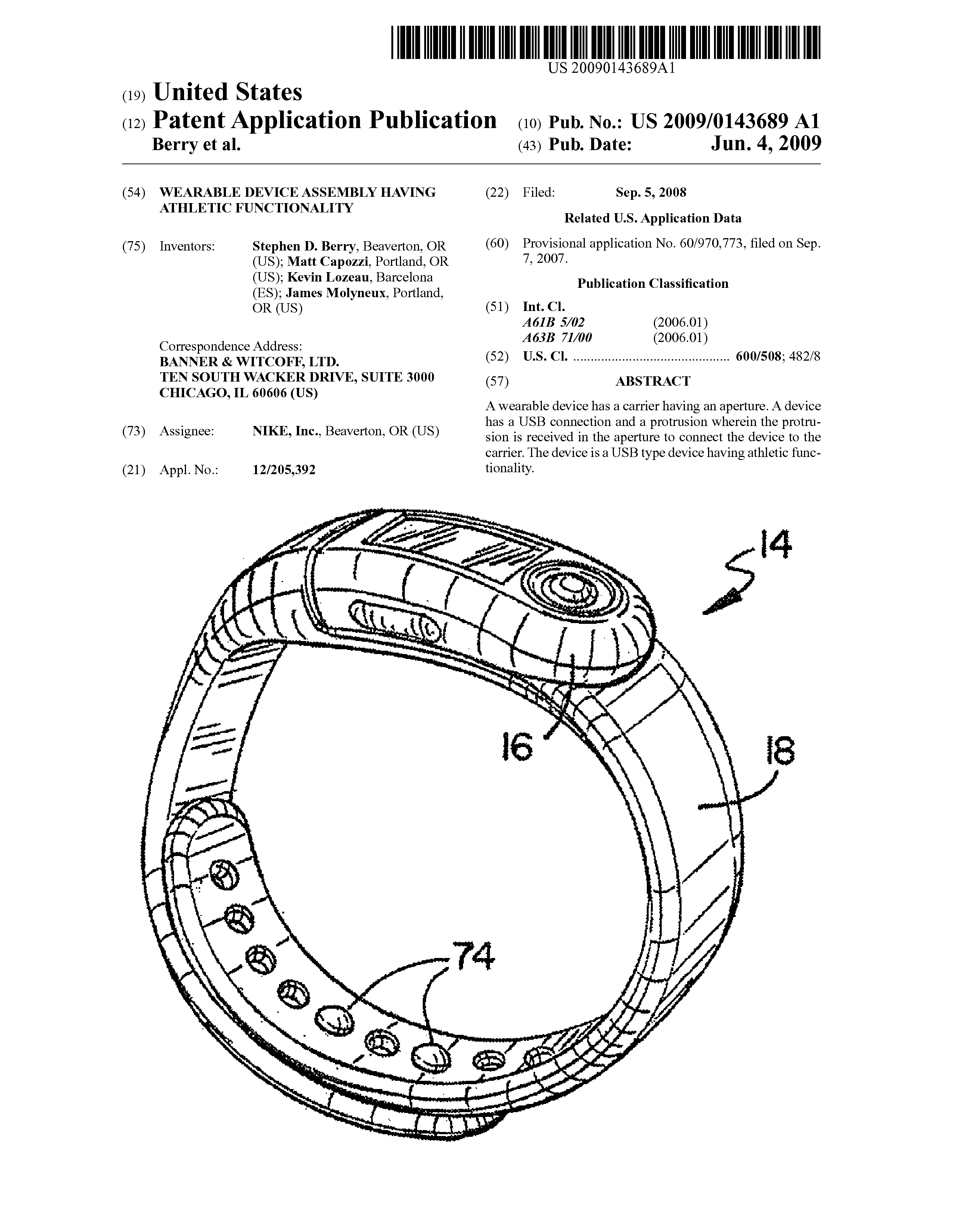 Us 2009 0143689 A1 Wearable Device Assembly Having Athletic