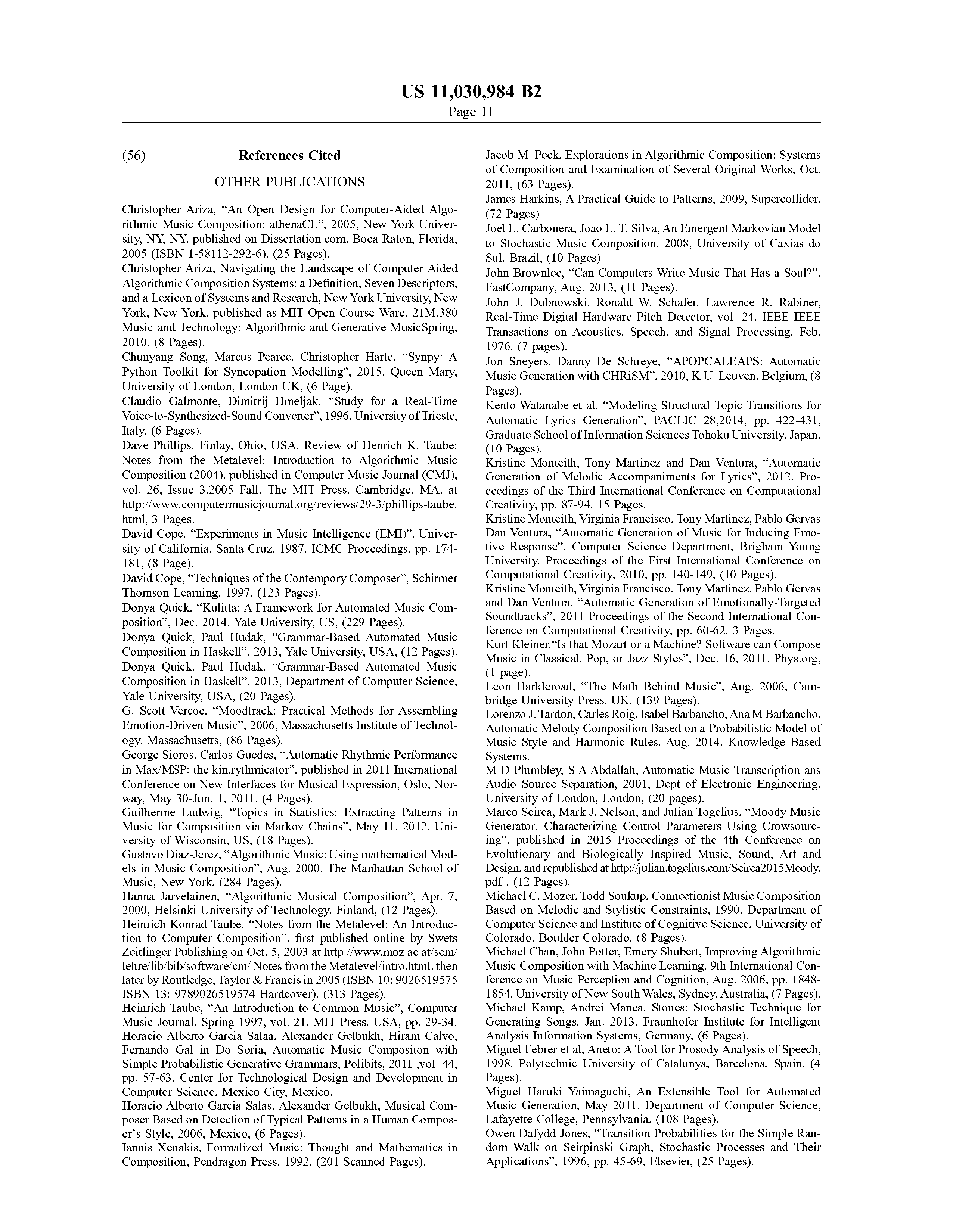 US 11030984 B2 - Method of scoring digital media objects using musical  experience descriptors to indicate what, where and when musical events  should appear in pieces of digital music automatically composed and