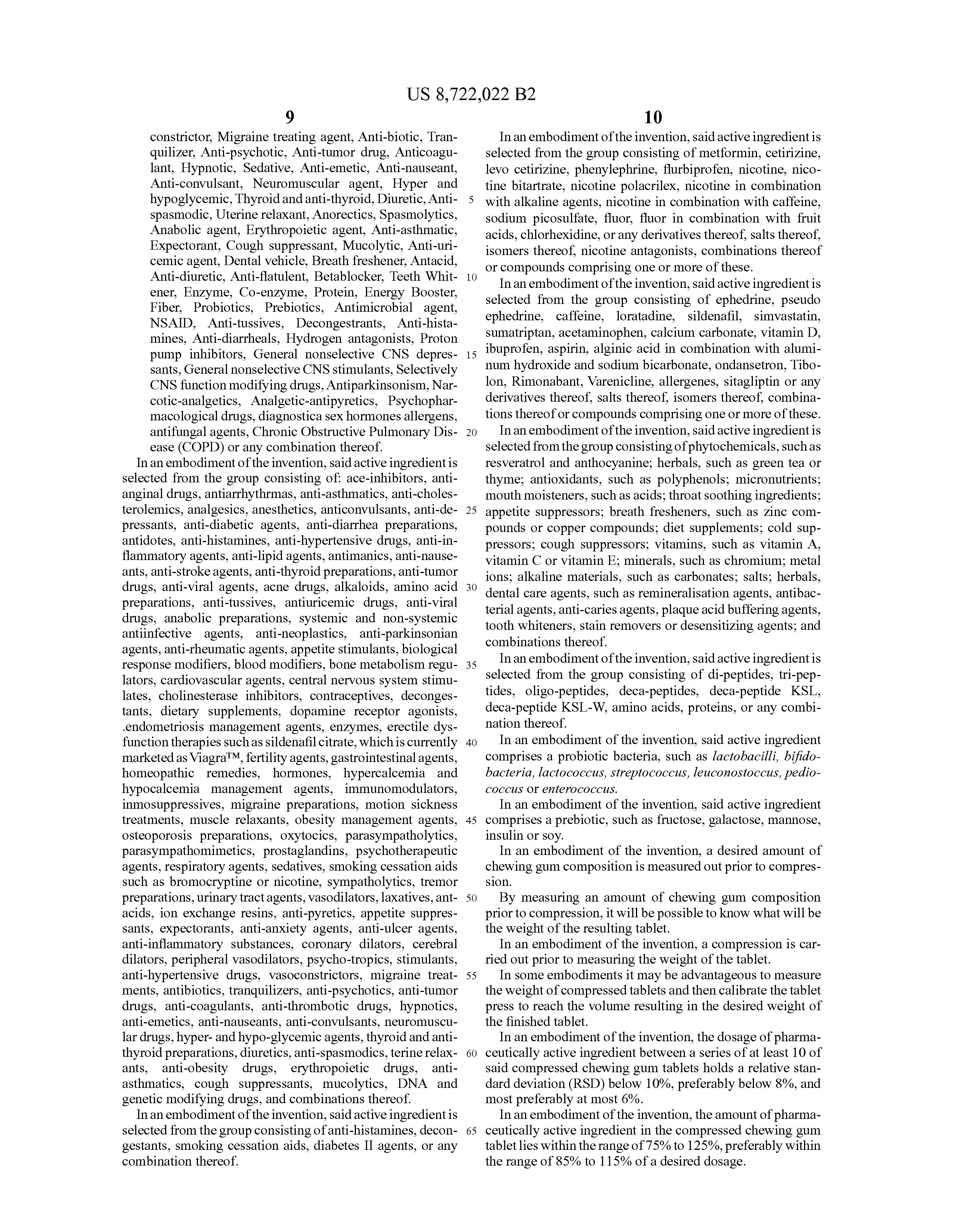 Us 8722022 b2 chewing gum tablet and method of dosing ... Thorengaard