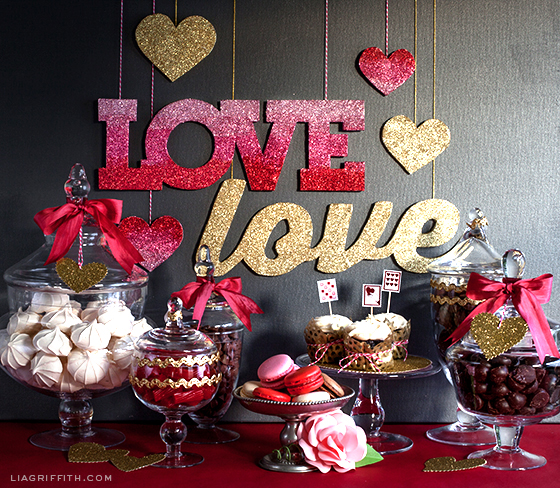Diy Glitter Love Banners In Gold And Ombre