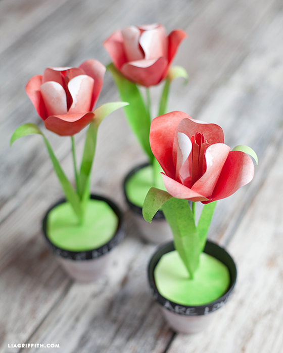 paper tulips with a watercolor print