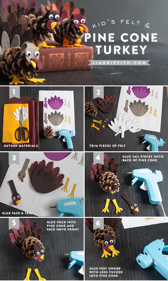 Felt and Pine Cone Turkeys (Kid's Craft) Lia Griffith