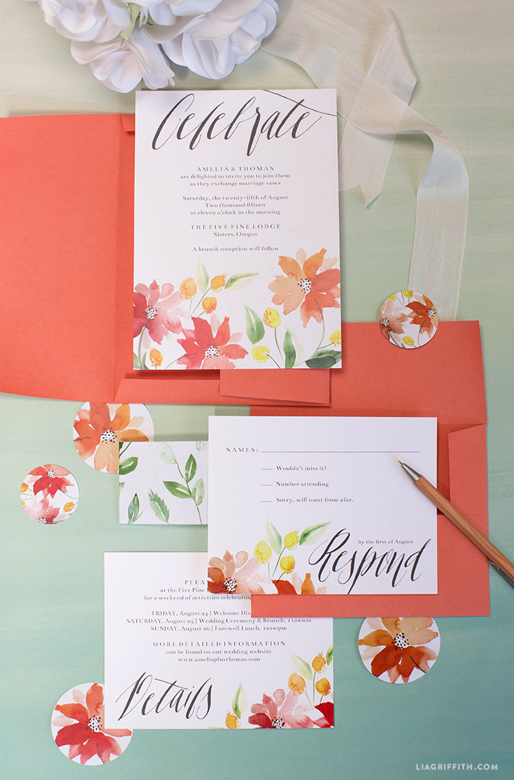 watercolor wedding invitations lia griffith