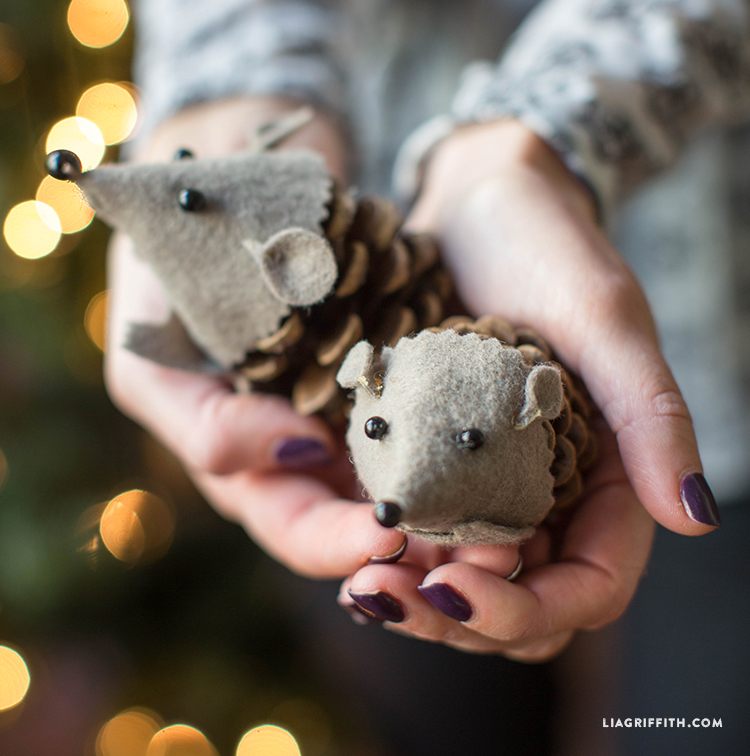 felt pinecone hedgehog lia griffith woodland animal christmas ornaments