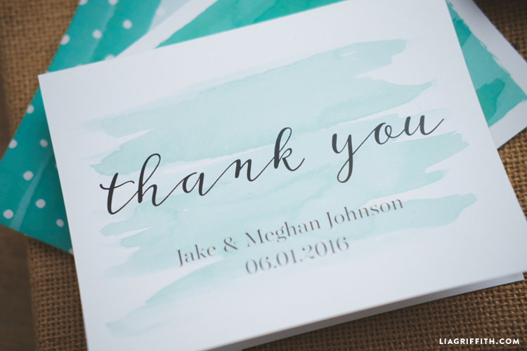 watercolor teal wedding thank you cards lia griffith