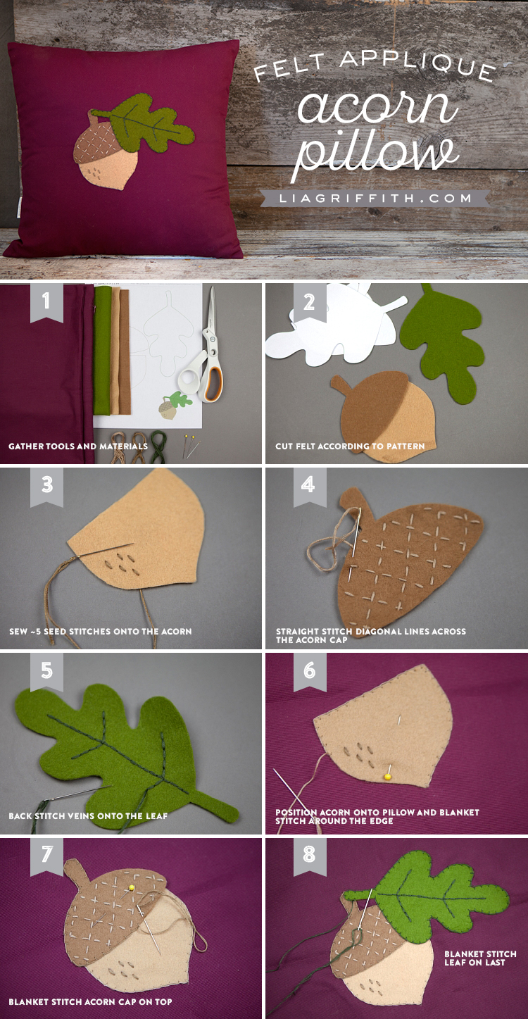 Felt Applique Acorn Pillow Lia Griffith