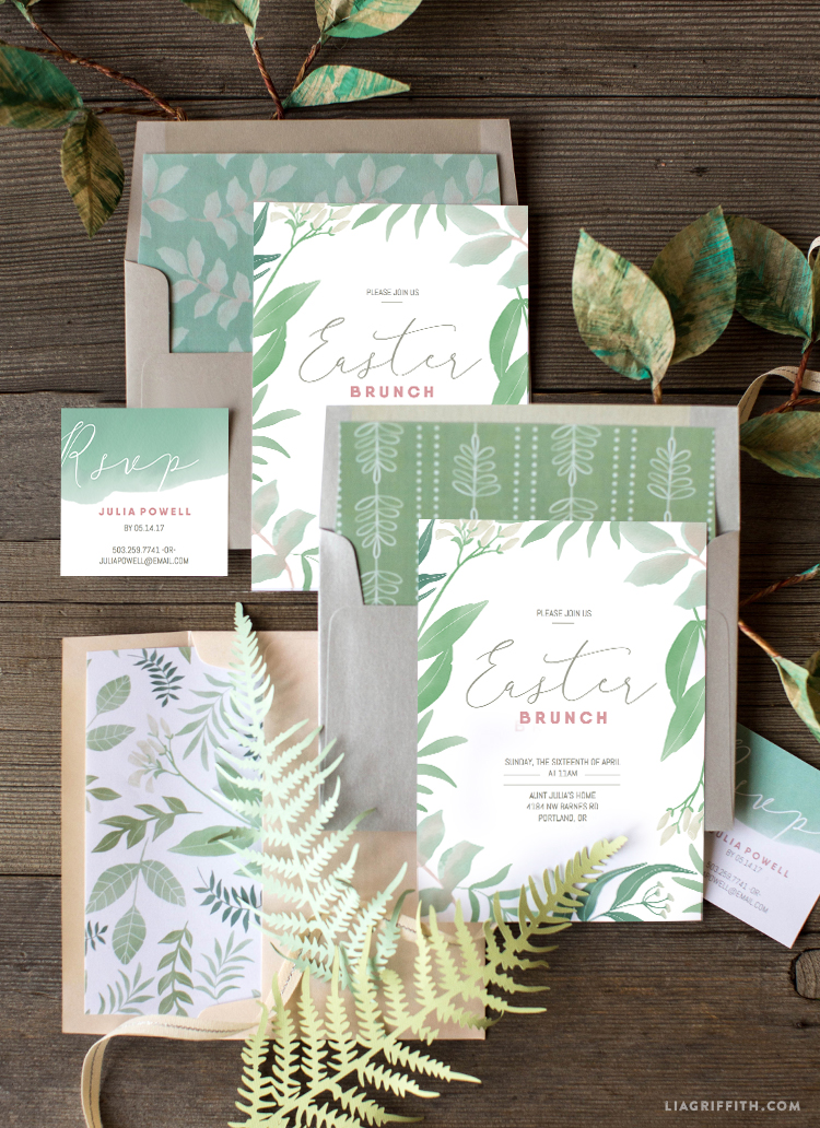 printable botanical easter brunch invitations