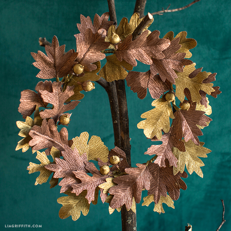 metallic crepe paper leaf wreath lia griffith