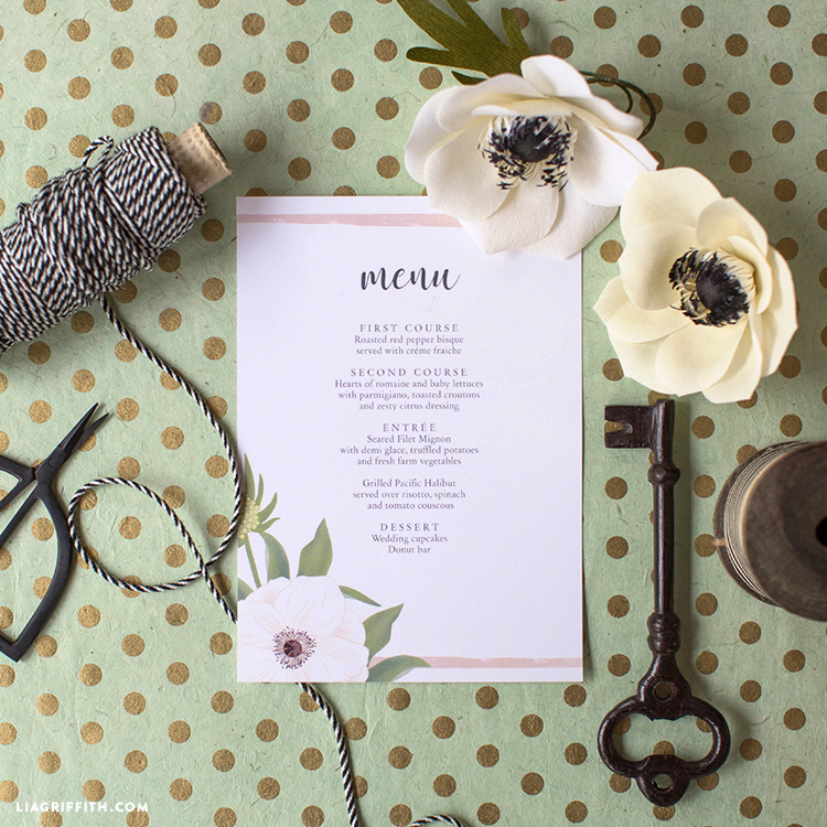 printable menu cards