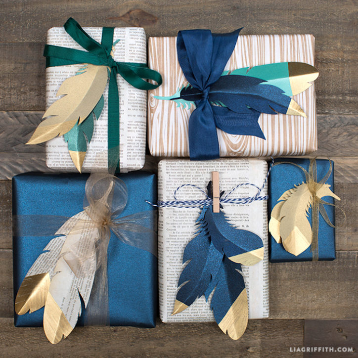 Gold-Tipped Paper Feathers Gift Toppers