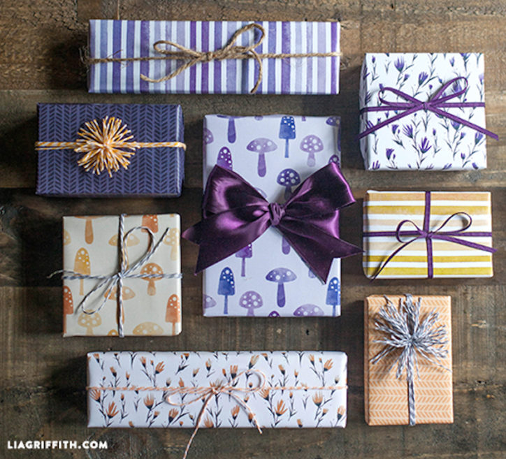 Printable Fall Gift Wrap in Plum and Pumpkin Colors