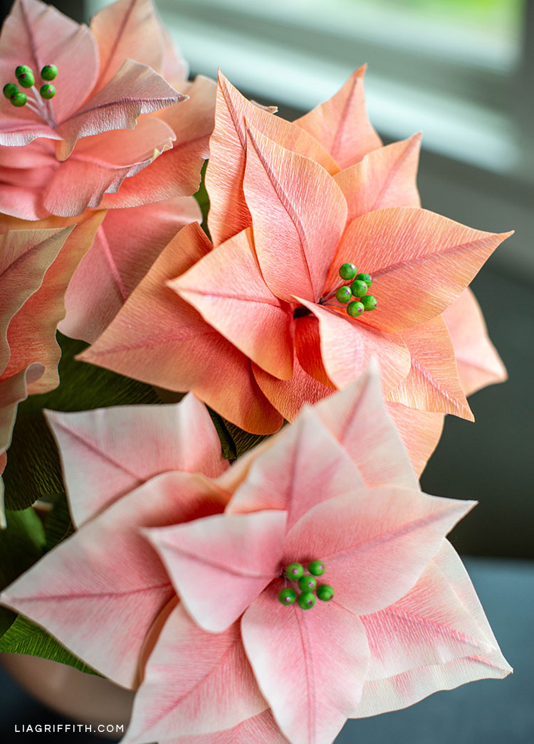 DIY pink crepe paper poinsettia plants