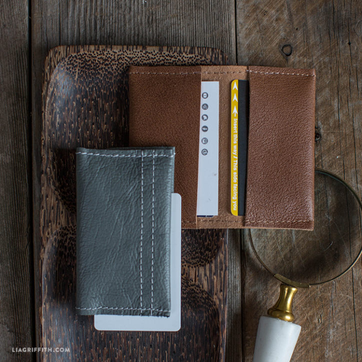 DIY brown and grey leather wallets
