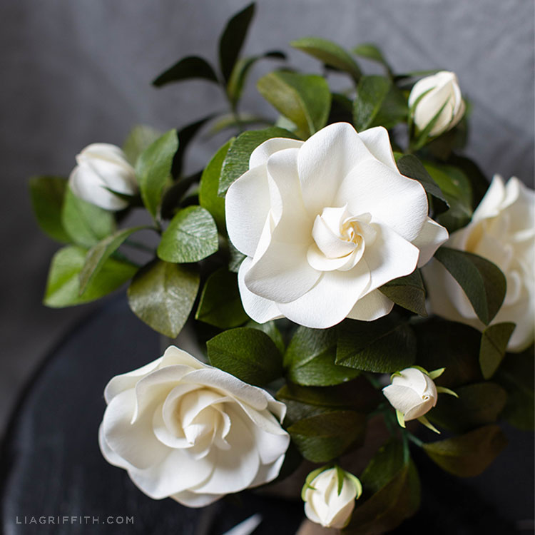 white crepe paper gardenia plant