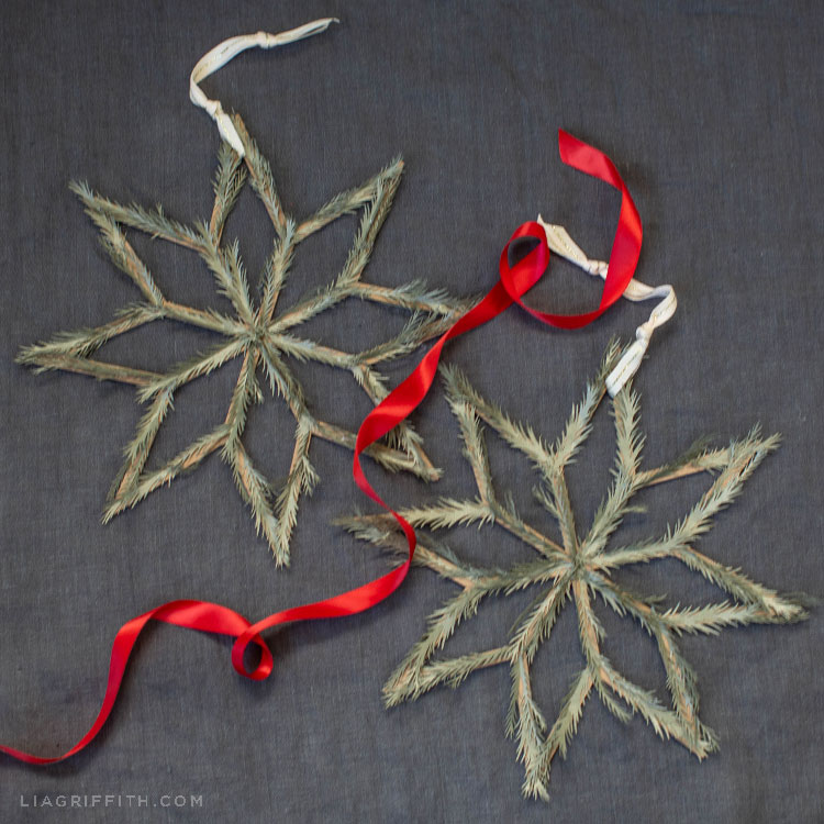 DIY Scandi star décor with red and white ribbon
