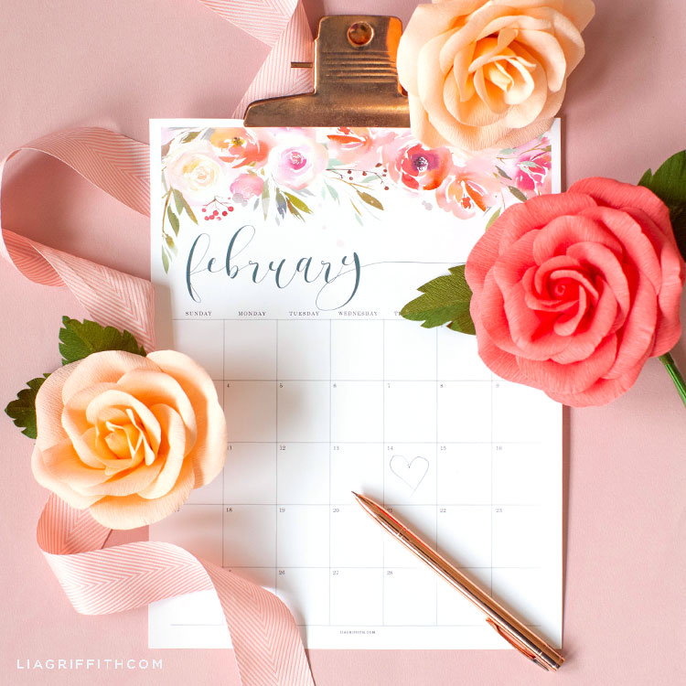 free february 2019 printable calendar lia griffith 3d paper flower calendar