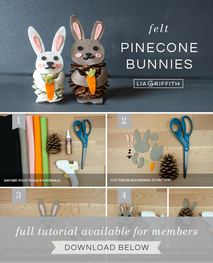 Photo tutorial for felt pinecone bunnies by Lia Griffith