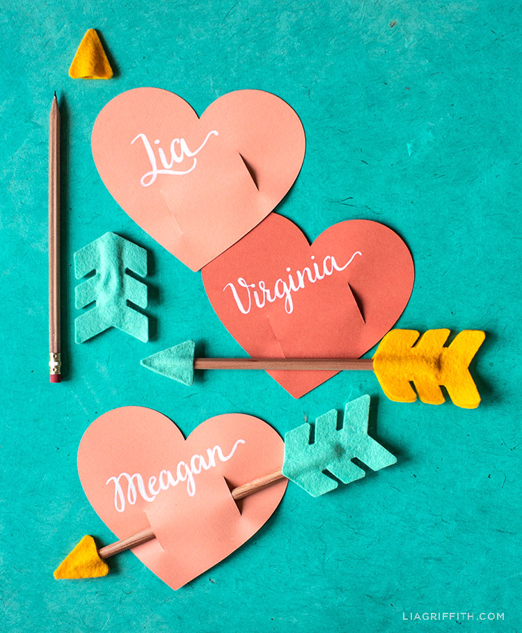 paper heart and felt pencil valentines