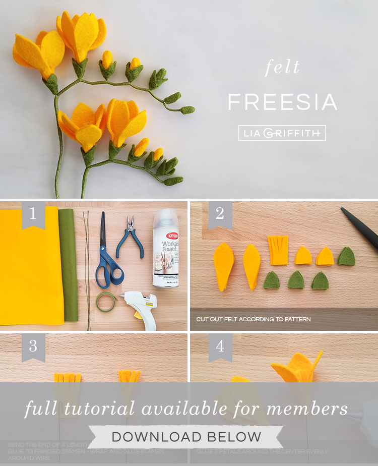 DIY photo tutorial for felt freesia flowers by Lia Griffith