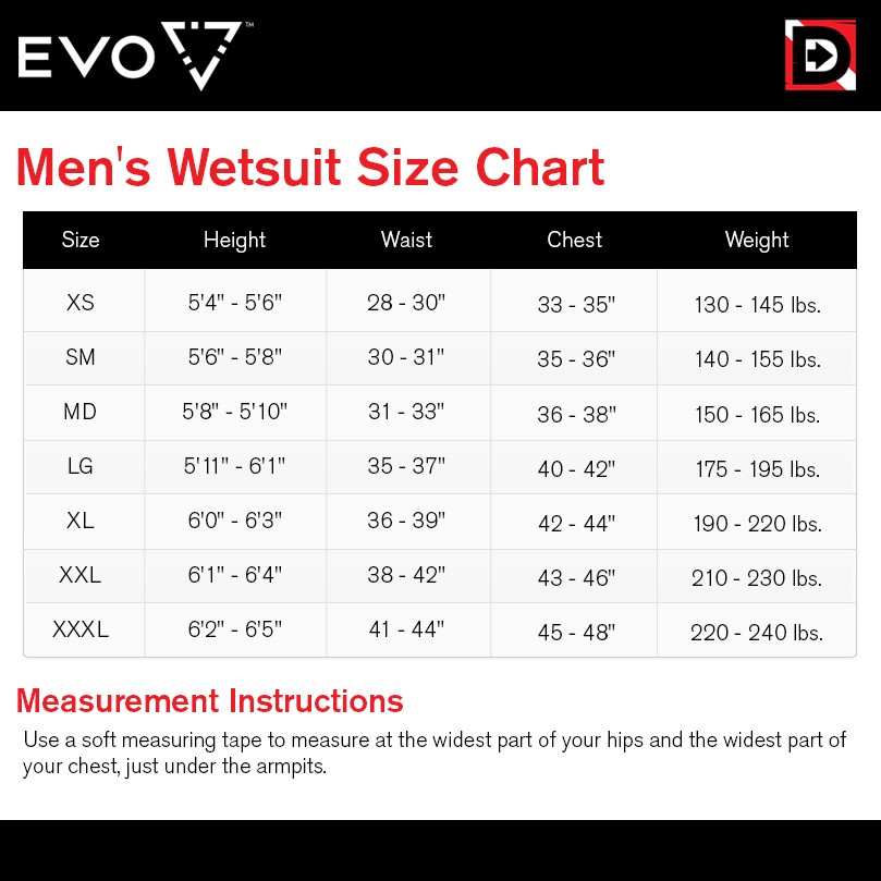 evo 3mm mens elite full wetsuit divers direct hyperflex wetsuit size chart