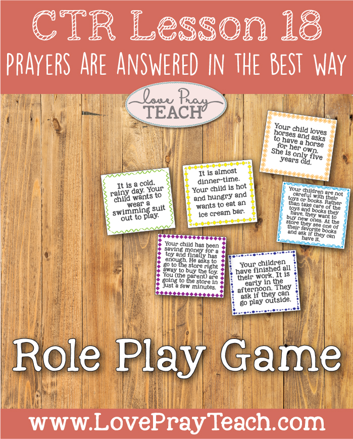 LDS Primary 2 CTR Lesson 18: “Prayers Are Answered in the Best Way” Lesson Packet including Fishing Game, Role Play cards, How to say a Prayer Card, Coloring Pages, Additional Ideas from the Friend and more! www.LovePrayTeach.com 