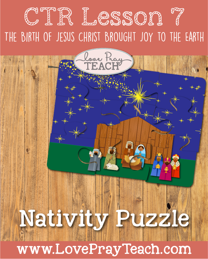 LDS Primary 2 CTR Lesson 7: “The Birth of Jesus Christ Brought Joy to the Earth” Lesson Packet including Coloring Page, Nativity Puzzle, Nativity Finger Puppets, Birthday Timeline Cupcakes, Additional Ideas from the Friend and more! www.LovePrayTeach.com 