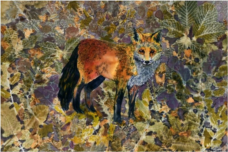 Opening Reception: Exhibition "Fur, Feathers & Foliage", painting on silk by Christy Lynn Greene.
