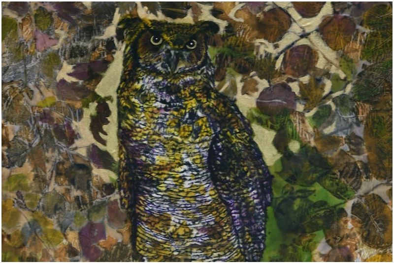 Opening Reception: Exhibition "Fur, Feathers & Foliage", painting on silk by Christy Lynn Greene.