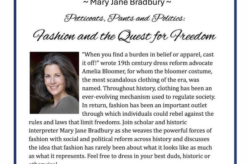 Mary Jane Bradbury Talks About Petticoats, Pants and Politics: Fashion and the Quest for Freedom
