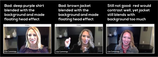 an image showing Lisa doing a virtual training with shirts and jackets that do not contrast enough