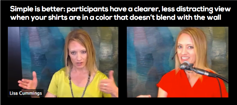 an image showing Lisa doing a virtual training with shirts that contrast well