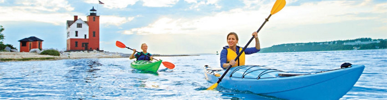 Kayaking near Round Island on Lake Huron